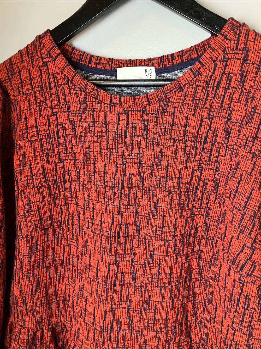 Statement Print Ruffle Peplum RO&DE Orange Textured Women's Top Size Large - Picture 3 of 7